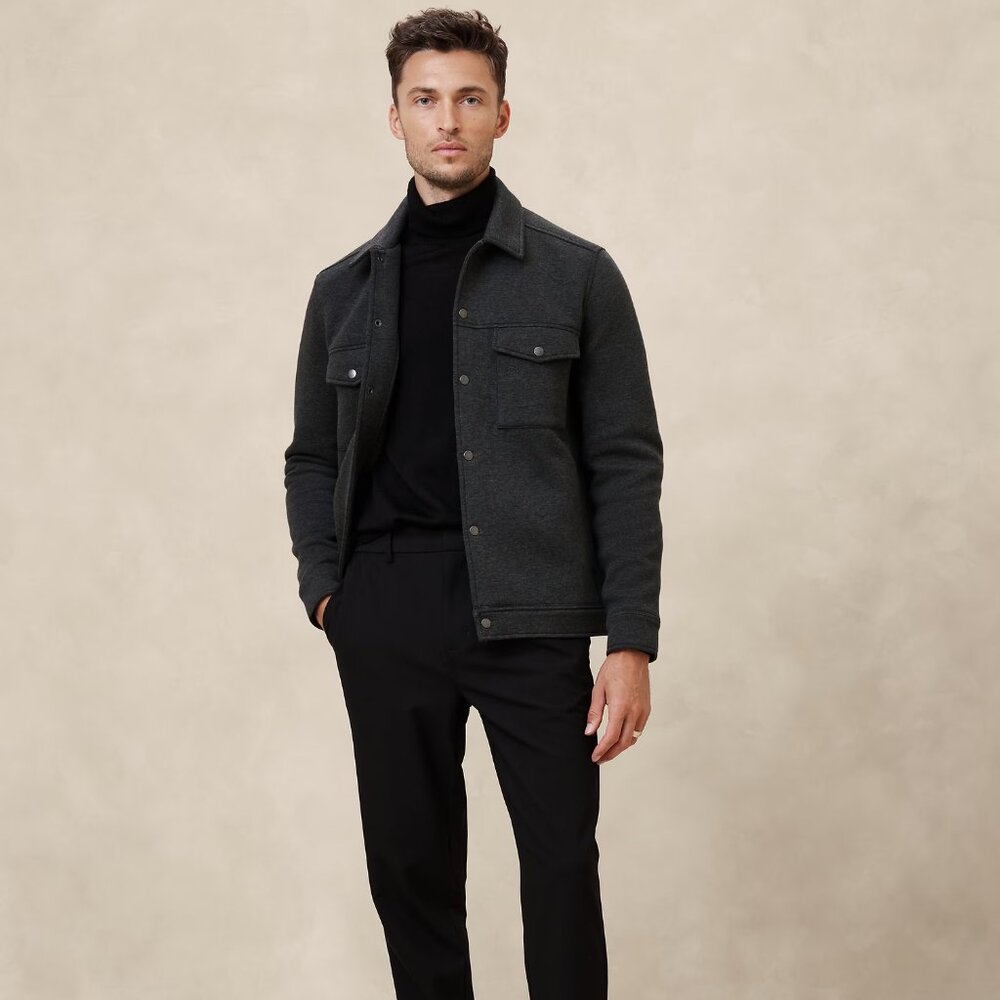 Banana Republic men's scuba jacket in charcoal heather grey (darker)